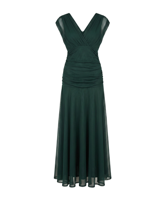 Vestido largo con cintura fruncida