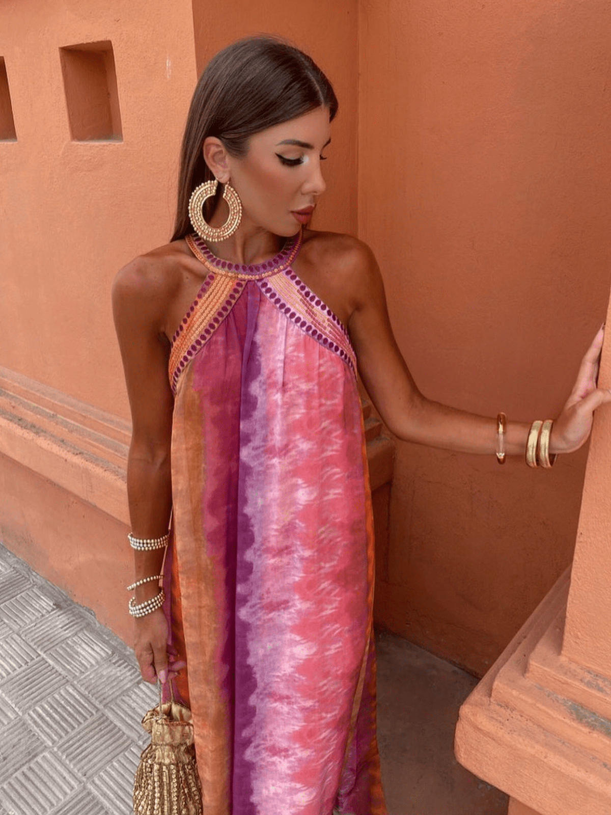 Sommerfeld | Tie-Dye Maxikleid mit amerikanischem Ausschnitt