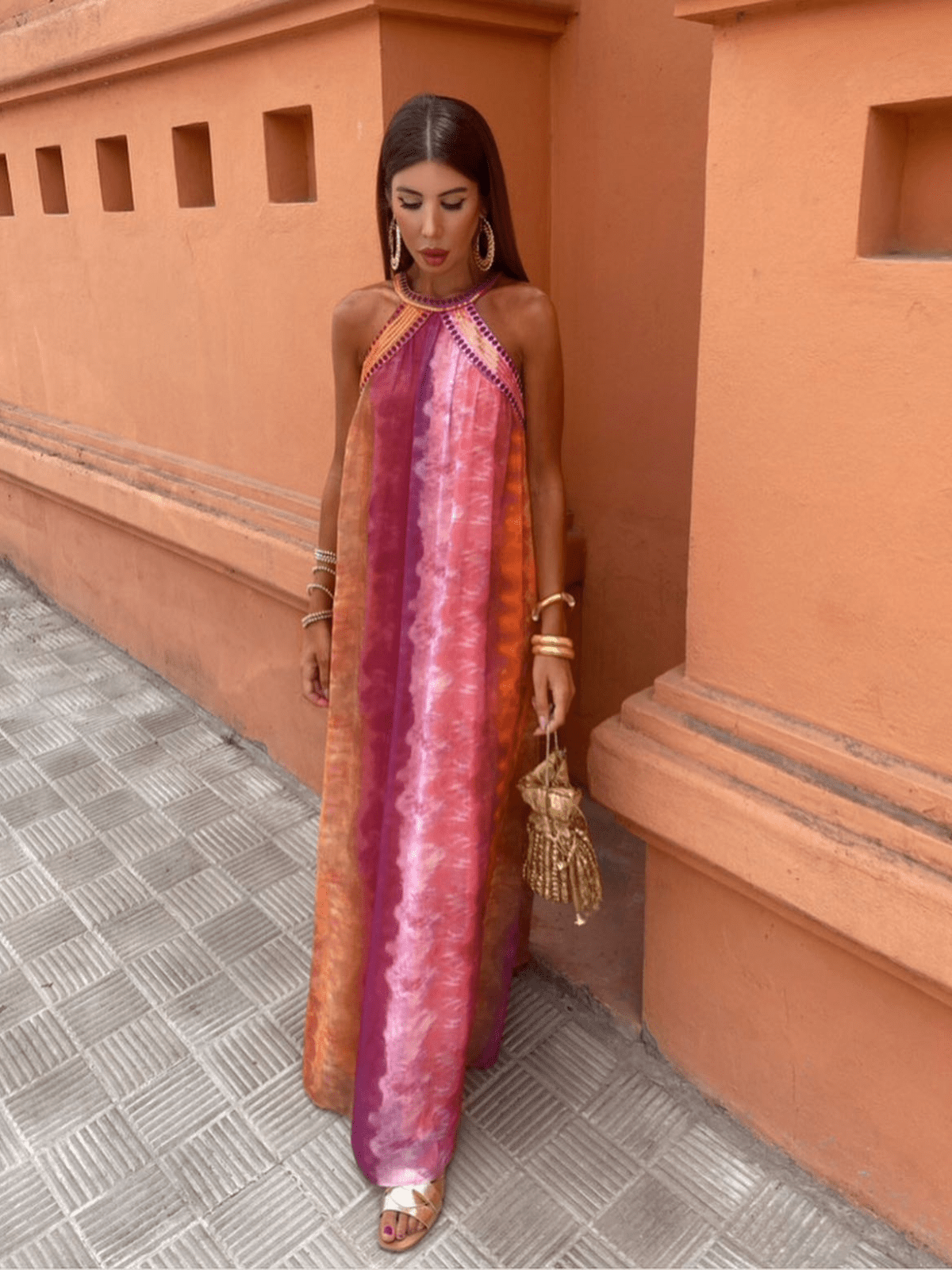 Sommerfeld | Tie-Dye Maxikleid mit amerikanischem Ausschnitt