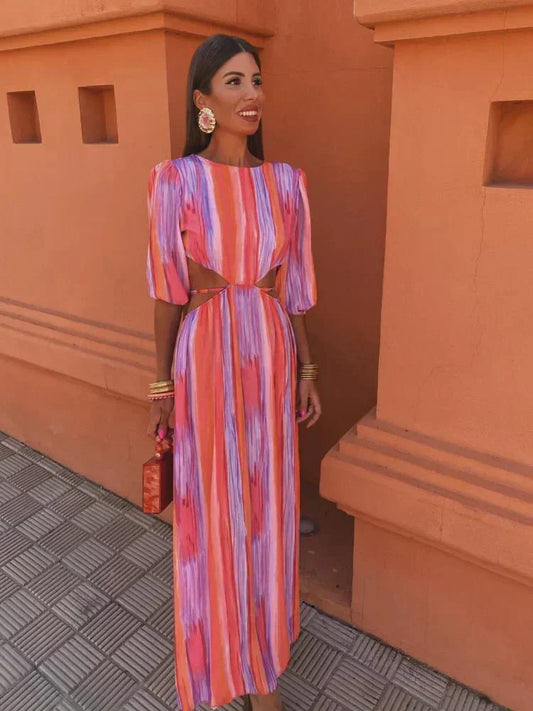 Sommerfeld | Maxikleid mit Taillenausschnitten und vertikalem Muster